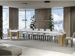 Mesa rectangular extensible madera blanca y natural 160 a 420 cm Ribo-Soporte 2 pies