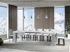 Mesa rectangular extensible blanca y gris cemento 160 a 420 cm Ribo-Soporte 4 pies