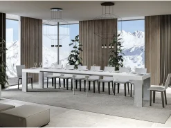 Mesa rectangular extensible blanca y gris cemento 160 a 420 cm Ribo-Soporte 4 pies