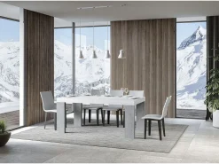 Mesa rectangular extensible blanca y gris cemento 160 a 420 cm Ribo-Soporte 4 pies