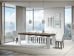 Mesa rectangular extensible madera blanca y nogal 130 a 234 cm Ribo-Base y soporte con ruedas