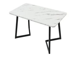 Mesa rectangular 117x68 cm, diseño mármol blanco, patas de metal negro para cocina y salón