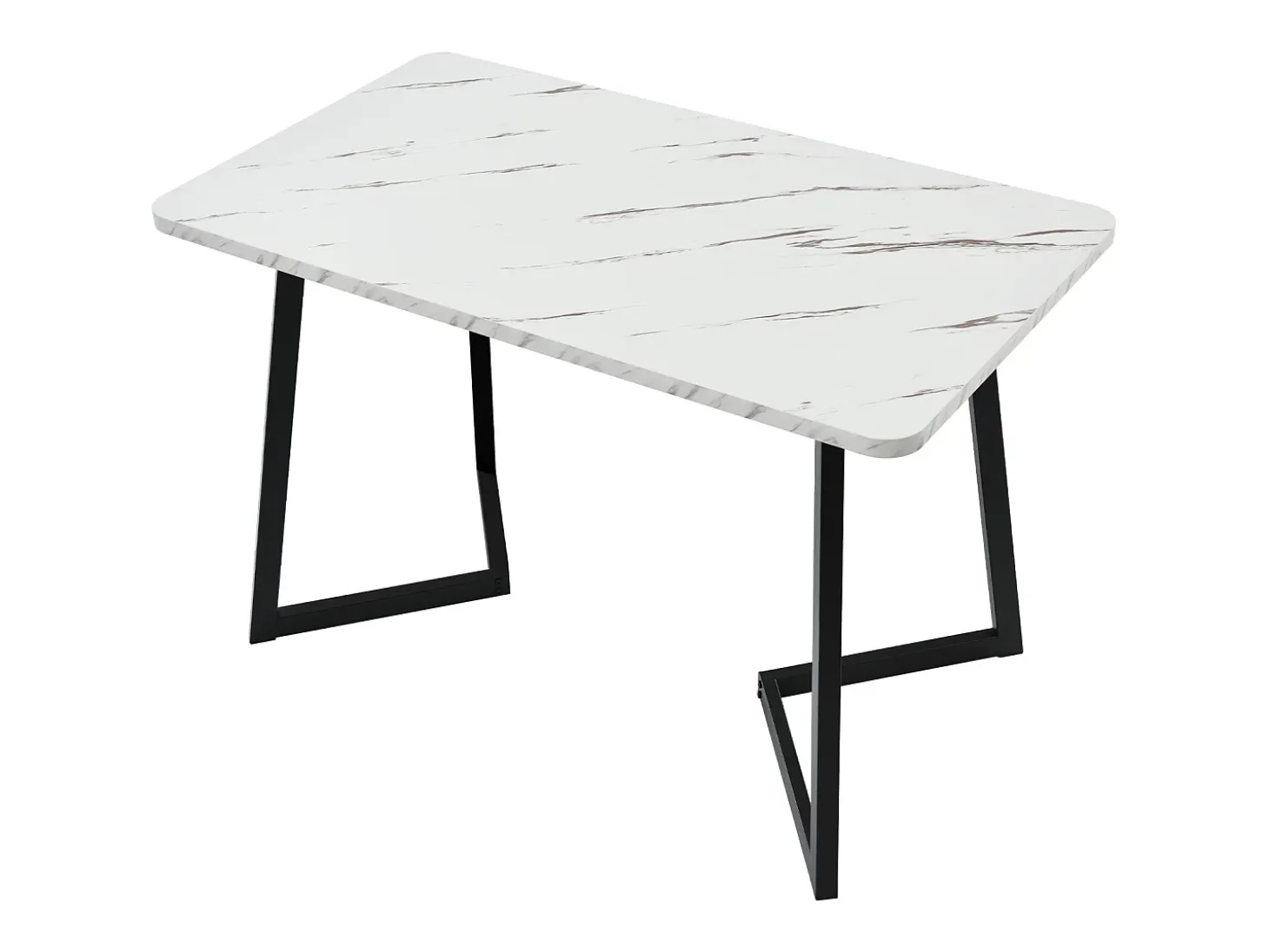 Mesa rectangular 117x68 cm, diseño mármol blanco, patas de metal negro para cocina y salón