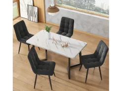 Mesa rectangular 117x68 cm, diseño mármol blanco, patas de metal negro para cocina y salón