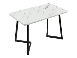 Mesa rectangular 117x68 cm, diseño mármol blanco, patas de metal negro para cocina y salón