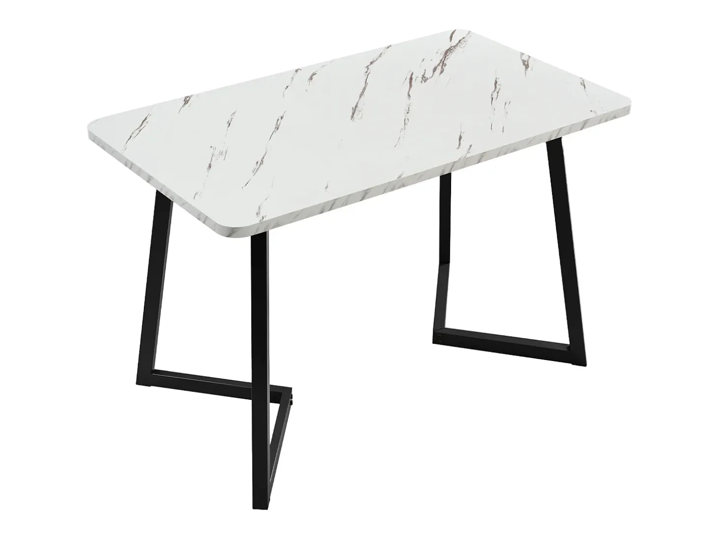 Mesa rectangular 117x68 cm, diseño mármol blanco, patas de metal negro para cocina y salón