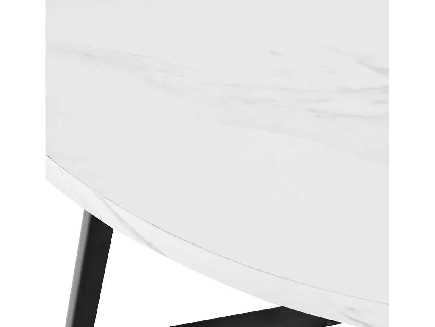 Mesa redonda, 1 pieza, mármol blanco, estructura de metal negro, ideal para cocina y salón.