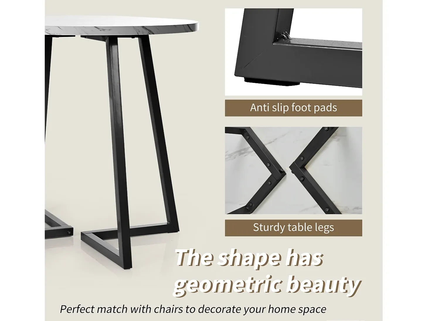 Mesa redonda, 1 pieza, mármol blanco, estructura de metal negro, ideal para cocina y salón.