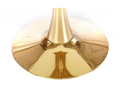 Mesa redonda con tablero de cristal imitación mármol blanco y pata central de acero dorado BOOTIS