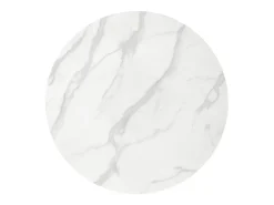 Mesa redonda con tablero de cristal imitación mármol blanco y pata central de acero dorado BOOTIS