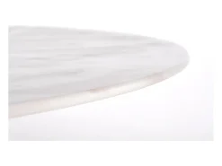 Mesa redonda con tablero de cristal imitación mármol blanco y pata central de acero dorado BOOTIS