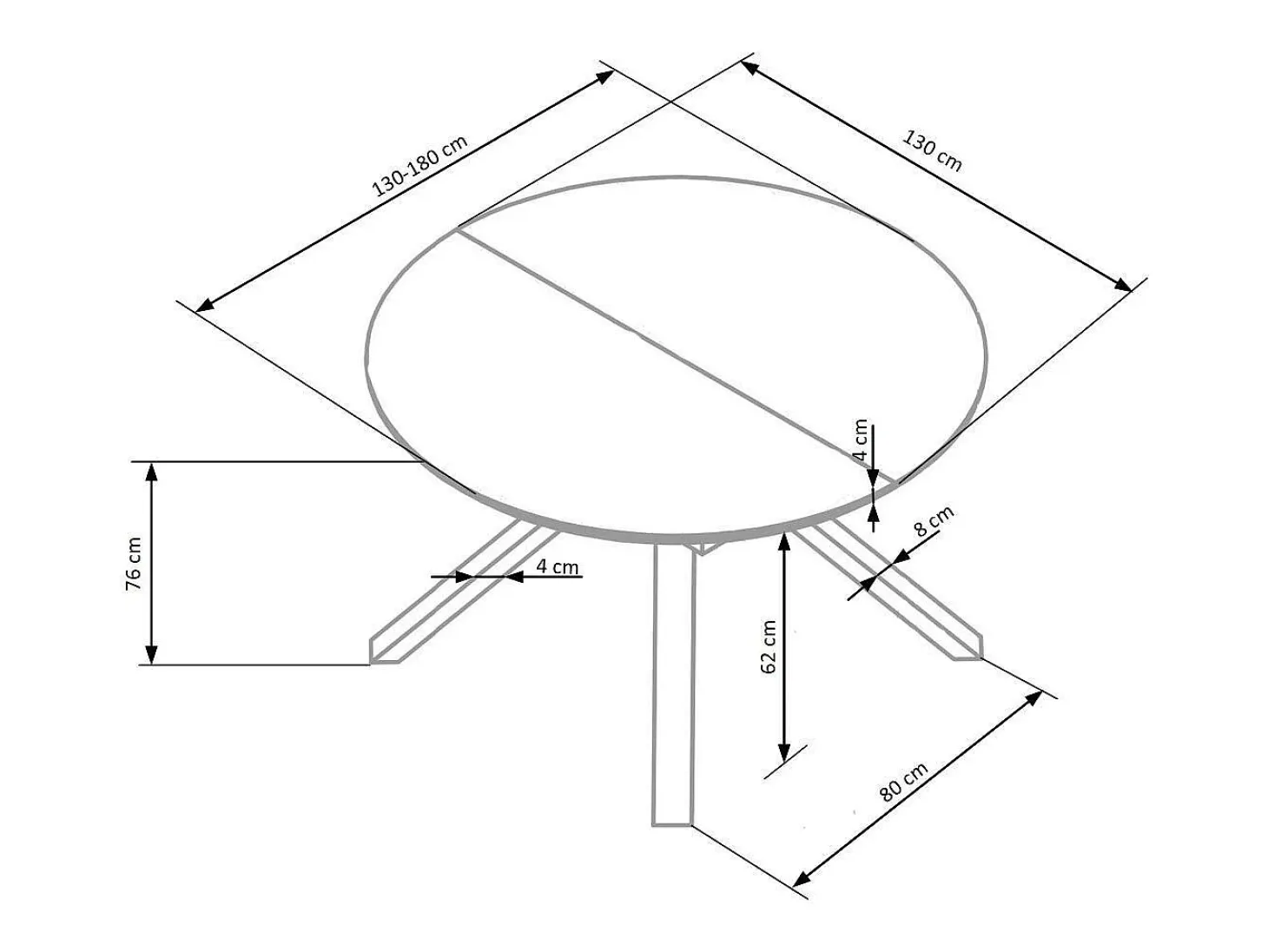 Mesa redonda cristal efecto mármol negro base metal Ø130/180 cm
