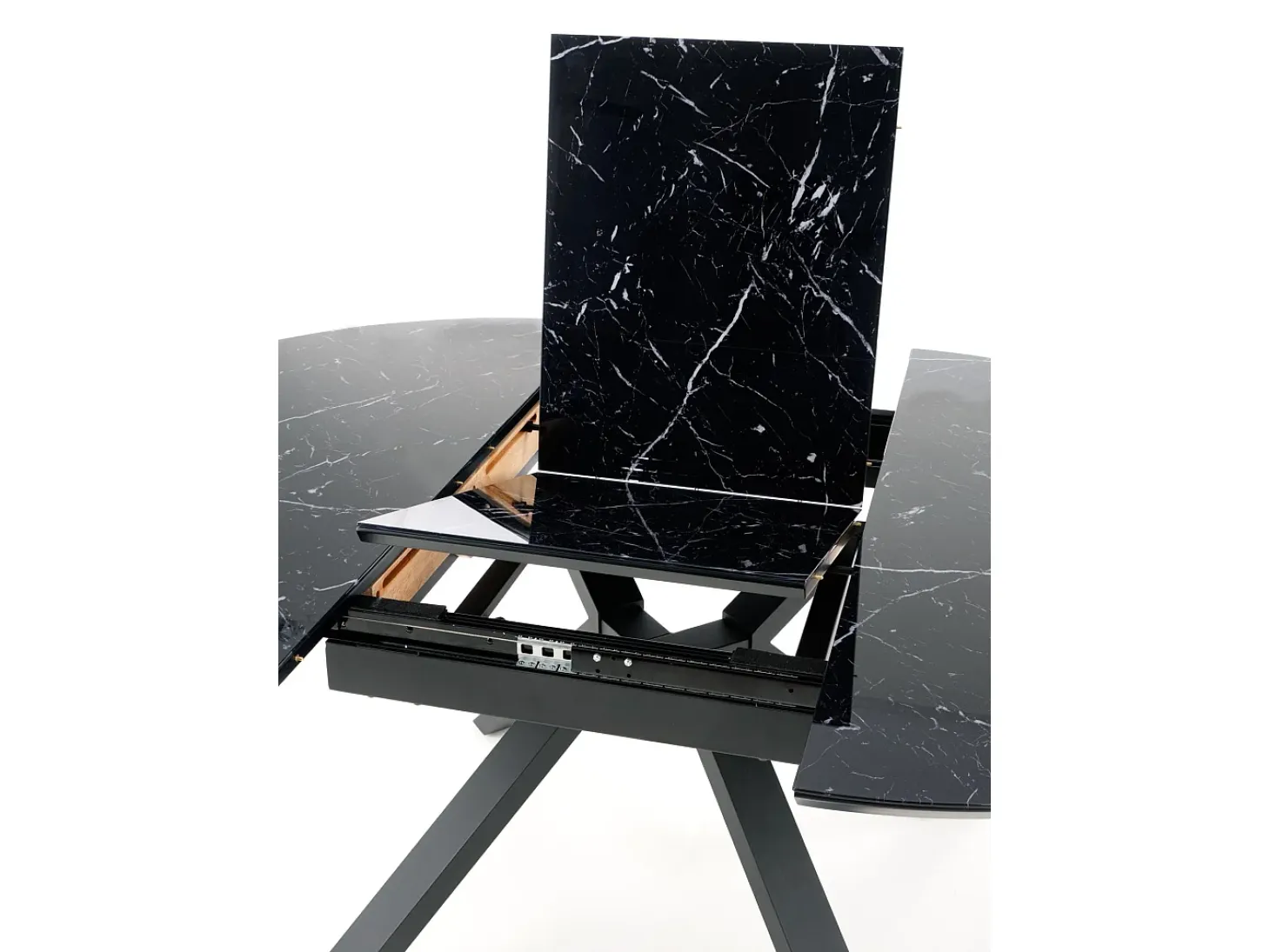 Mesa redonda cristal efecto mármol negro base metal Ø130/180 cm