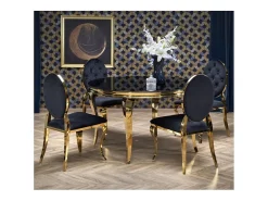 Mesa redonda de 120 cm con patas doradas y tablero de cristal negro CANICA