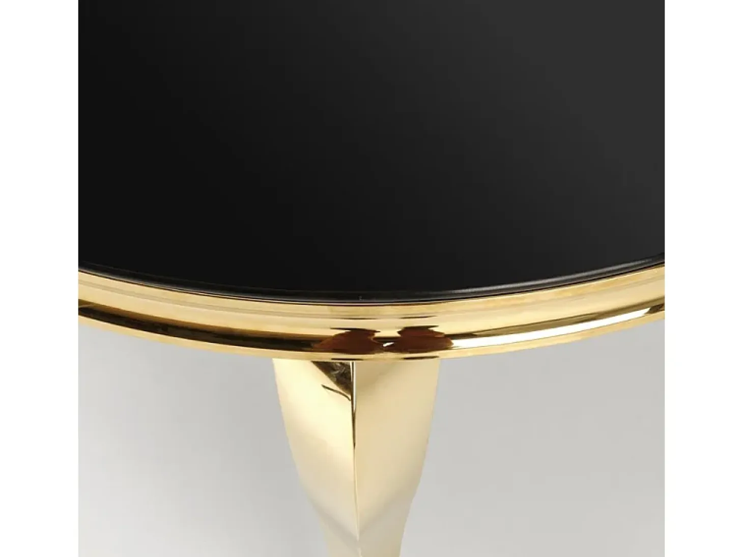 Mesa redonda de 120 cm con patas doradas y tablero de cristal negro CANICA