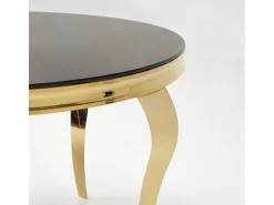 Mesa redonda de 120 cm con patas doradas y tablero de cristal negro CANICA