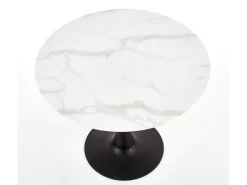 Mesa redonda de 90 cm con tablero de cristal imitación mármol blanco y pata central Amboise negra