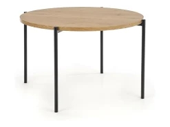 Mesa redonda de 120 cm en roble dorado con patas de acero negro Fairy