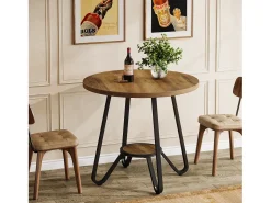 Mesa redonda de comedor con dos estantes, pequeña mesa de cocina para 2 personas, estilo industrial
