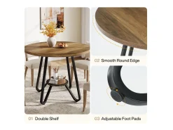 Mesa redonda de comedor con dos estantes, pequeña mesa de cocina para 2 personas, estilo industrial
