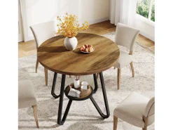 Mesa redonda de comedor con dos estantes, pequeña mesa de cocina para 2 personas, estilo industrial