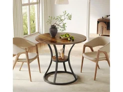 Mesa redonda de comedor para 4 personas, mesa de comedor circular de madera con estante de almacenamiento, 2 niveles