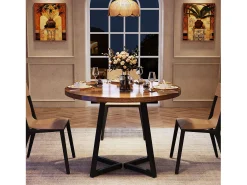 Mesa redonda de comedor para 2 personas, mesa de comedor industrial de 80 cm con base de metal, mesa de cocina