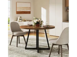 Mesa redonda de comedor para 2 personas, mesa de comedor industrial de 80 cm con base de metal, mesa de cocina