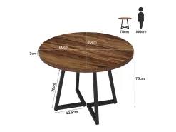Mesa redonda de comedor para 2 personas, mesa de comedor industrial de 80 cm con base de metal, mesa de cocina