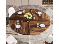 Mesa redonda de comedor para 4 personas, 120 cm, mesa de comedor industrial con base de metal, mesa de cocina