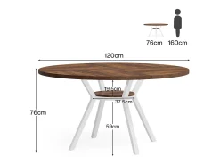 Mesa redonda de comedor para 4 personas, 120 cm, mesa de comedor industrial con base de metal, mesa de cocina