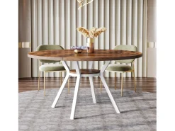 Mesa redonda de comedor para 4 personas, 120 cm, mesa de comedor industrial con base de metal, mesa de cocina