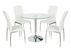 Mesa redonda de cristal de 90x75 cm con pata central metálica cromada Rune