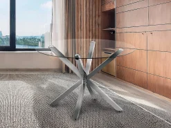 Mesa Redonda de Cristal Templado Aurora 120cm. Comedor o Cocina, Gris