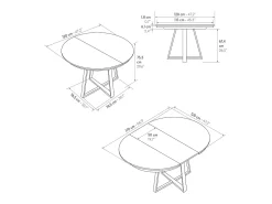 Mesa redonda de madera acabado blanco, patas negras, Ø120xH75.3-170x120x75.3 - PANTELLERIA