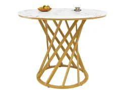 Mesa redonda de MDF efecto mármol con patas de metal dorado, 100 cm (100 x 100 x 76 cm)