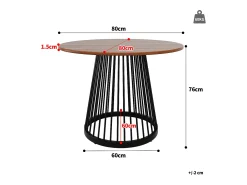 Mesa redonda de MDF jaspeado con patas de metal negro, diseño moderno, 80 cm (80 x 80 x 76 cm)