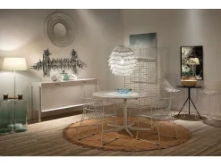 Mesa redonda de mármol de diseño con base de metal blanco D 125 cm