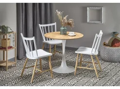 Mesa redonda escandinava de 80 cm con pata central de metal blanco Elyon