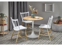 Mesa redonda escandinava de 80 cm con pata central de metal blanco Elyon
