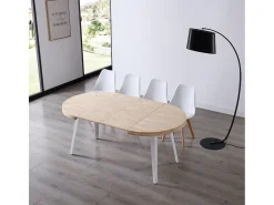 Mesa Redonda Extensible Bali Roble Nordish Blanco 76x100-180 cm