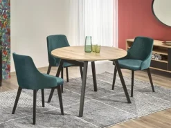 Mesa redonda extensible en negro y madera 102cm Storend