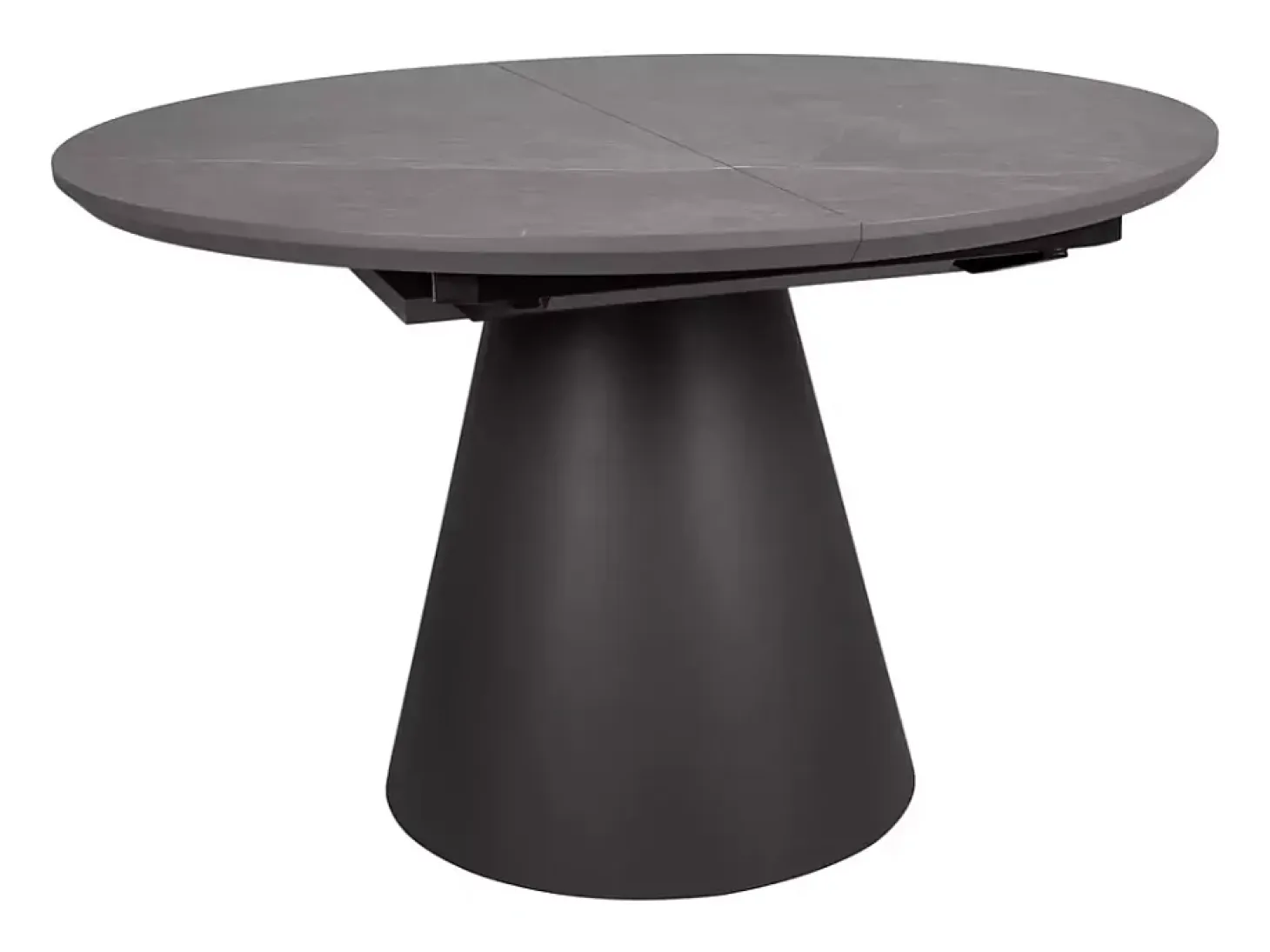 Mesa redonda extensible Sorin 120 cm efecto mármol gris con base negra mate
