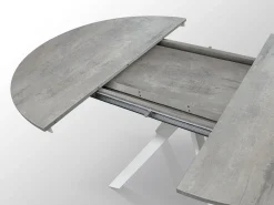 Mesa redonda gris cemento, patas metal blanco 120-170cm - PANTELLERIA