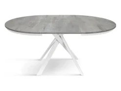 Mesa redonda gris cemento, patas metal blanco 120-170cm - PANTELLERIA