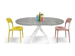 Mesa redonda gris cemento, patas metal blanco 120-170cm - PANTELLERIA