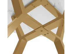 Mesa redonda moderna (1m diámetro) - base metálica en forma de X - tablero con diseño de mármol - blanco y dorado