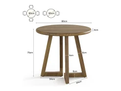 Mesa redonda pequeña para 2-4 personas, mesa de cocina de 80 cm para comedor, sala de estar, color marrón (solo la mesa)