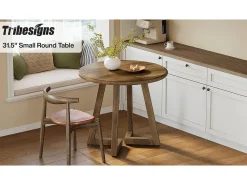 Mesa redonda pequeña para 2-4 personas, mesa de cocina de 80 cm para comedor, sala de estar, color marrón (solo la mesa)