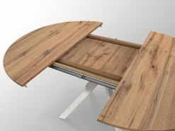 Mesa redonda roble rustico,patas metal blanco 120-170cm - PANTELLERIA
